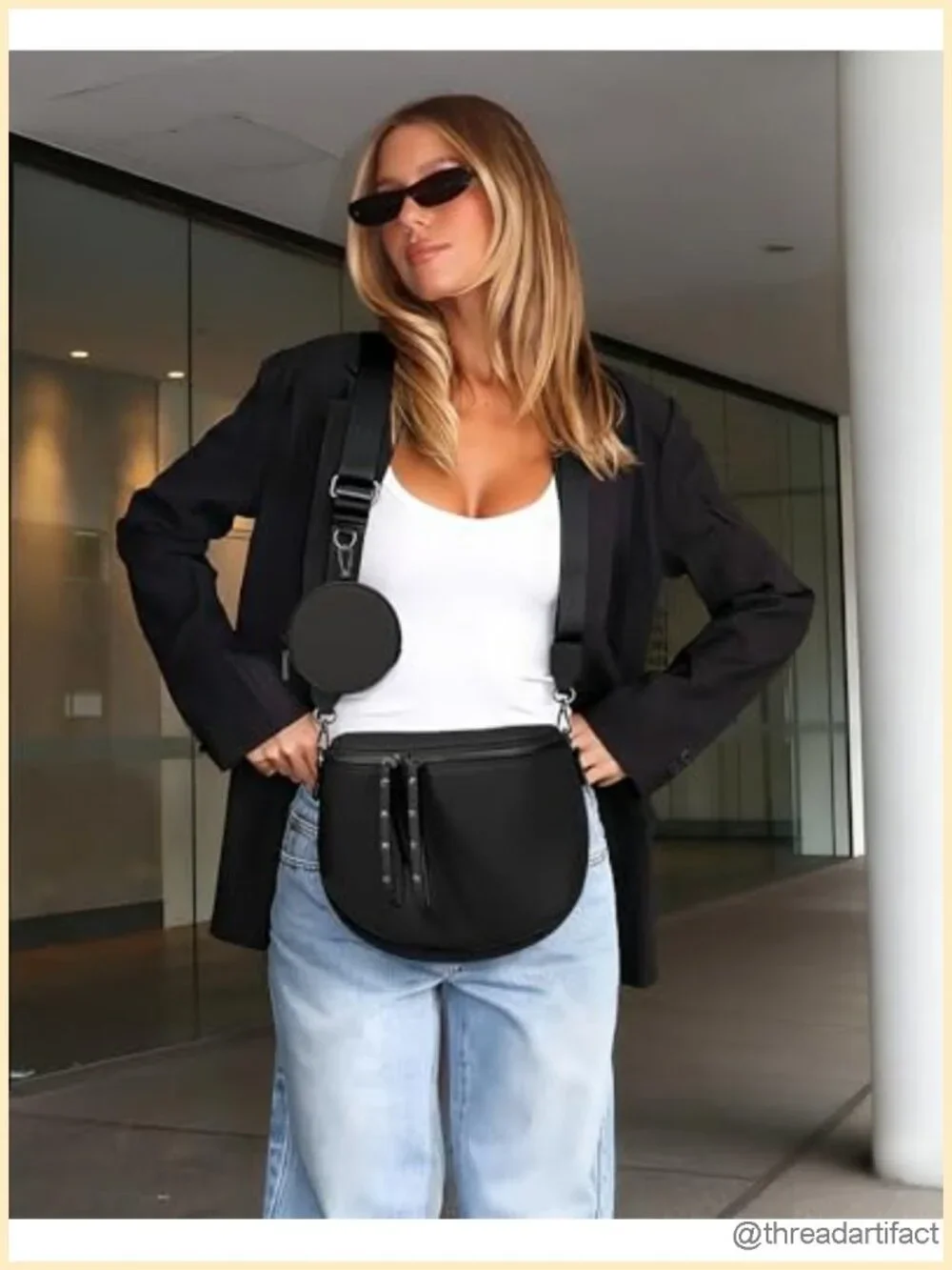 Large Vegan Leather Crossbody Bum Bag with Coin Purse Detachable Strap
